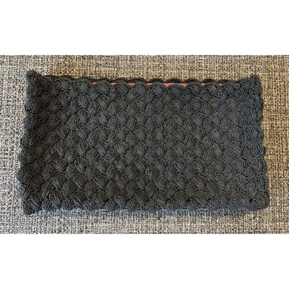 DRITZ LUXURY LININGS Vintage 50s Black Woven Crochet Zip Envelope Clutch 15”x8” - Picture 1 of 5